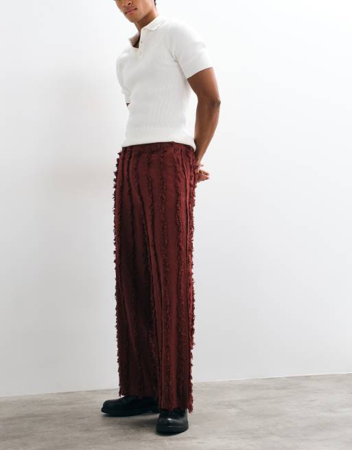 Reclaimed Vintage Limited Edition oversized suit trouser set in russet with fraying, 2 of 5