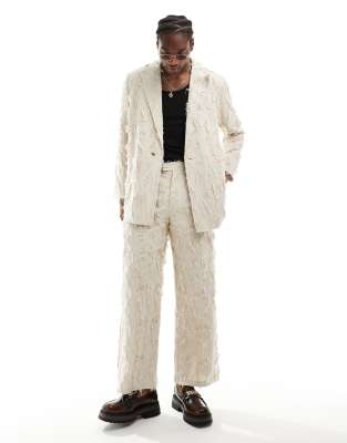 Reclaimed Vintage limited edition oversized suit with fraying in beige