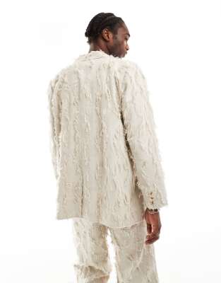 Reclaimed Vintage limited edition oversized suit with fraying in beige