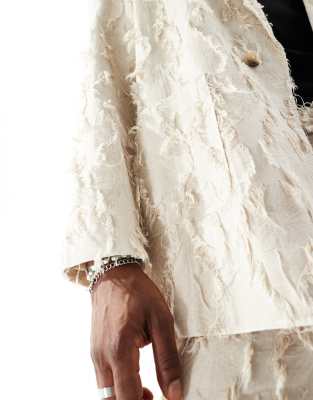 Reclaimed Vintage limited edition oversized suit with fraying in beige