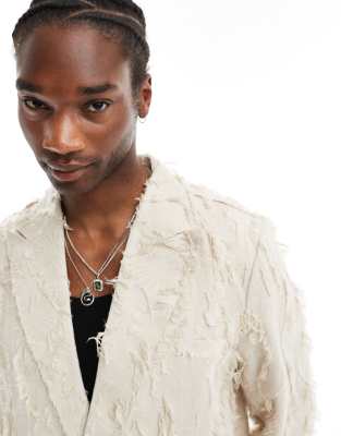 Reclaimed Vintage limited edition oversized suit with fraying in beige