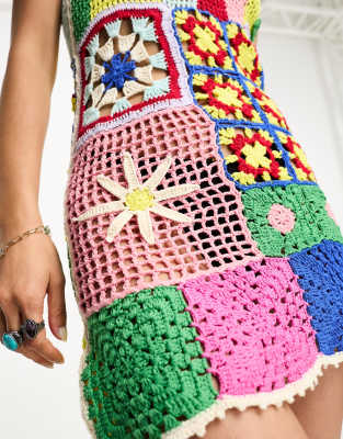 Reclaimed Vintage limited edition patchwork crochet mini dress