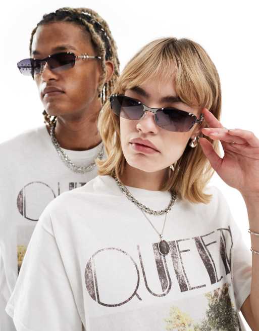 Reclaimed Vintage – Limited Edition – Rahmenlose Unisex-Sonnenbrille in Graphitgrau mit Details im Piercing-Look