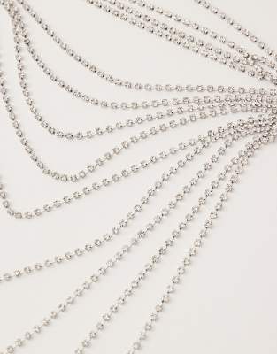 Reclaimed Vintage Limited Edition Rhinestone Layered Chain Necklace In Silver