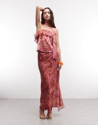 Reclaimed Vintage Limited Edition Satin And Chiffon Mix Skirt With Ruffles In Brown