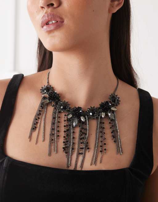 Reclaimed Vintage - Limited Edition - Schakelketting versierd met bloemvormen met siersteentjes in zilver