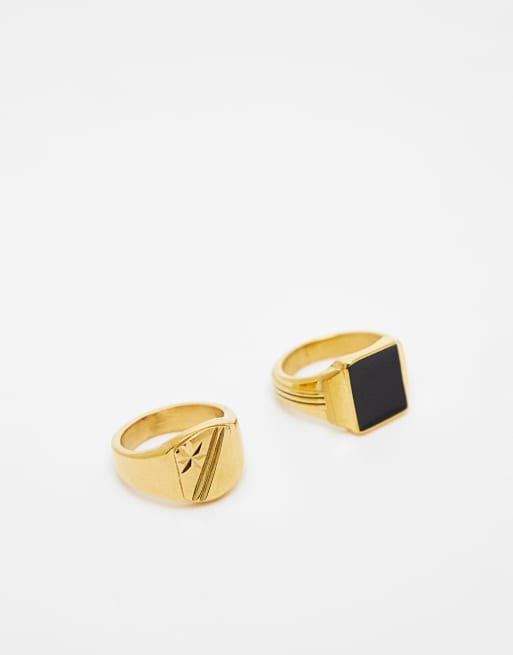 Reclaimed Vintage - Limited Edition - Set van uniseks ringen van roestvrij staal met handgemaakte groeven in goud
