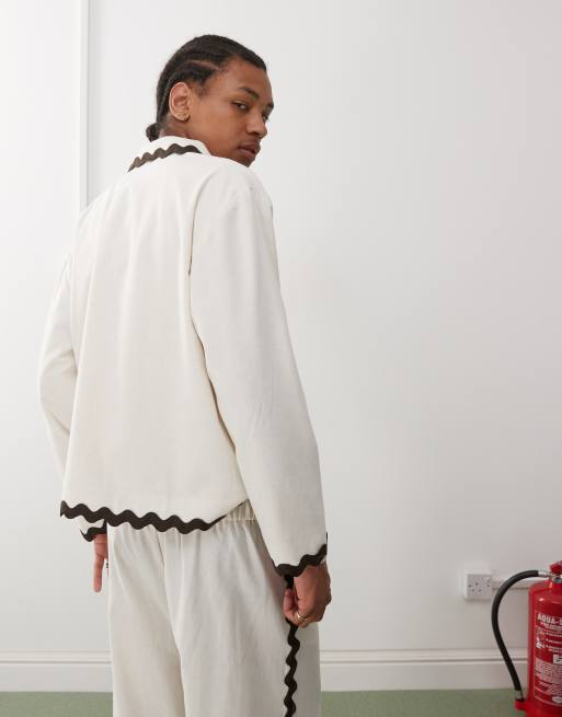 Reclaimed Vintage - Limited Edition - Shacket van linnenmix met geschulpte biezen, deel van co-ord set, 3 van 4