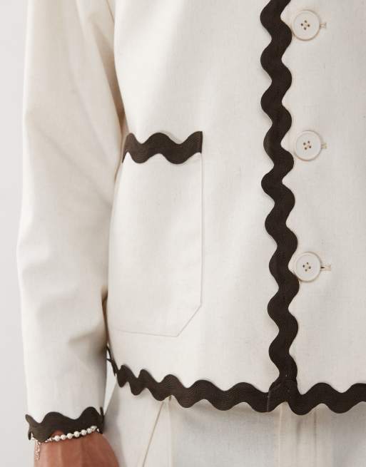 Reclaimed Vintage - Limited Edition - Shacket van linnenmix met geschulpte biezen, deel van co-ord set, 4 van 4