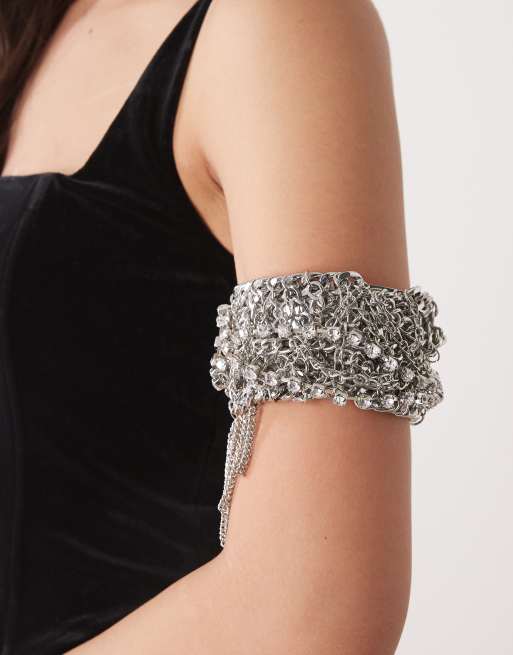 Reclaimed Vintage – Limited Edition – Silverfärgat, styvt armband med omlottdesign och kedjelänkar