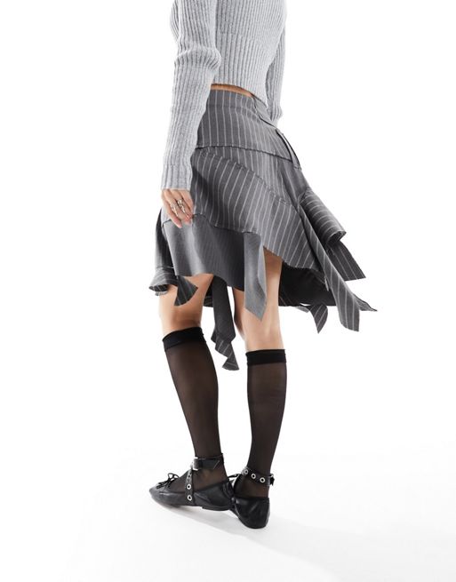 Reclaimed Vintage limited edition spliced gray pinstripe skirt with raw hem