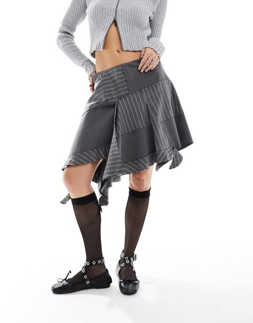 Reclaimed Vintage limited edition spliced gray pinstripe skirt with raw hem