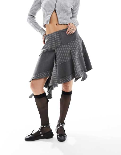 Reclaimed Vintage limited edition spliced grey pinstripe skirt with raw hem ASOS