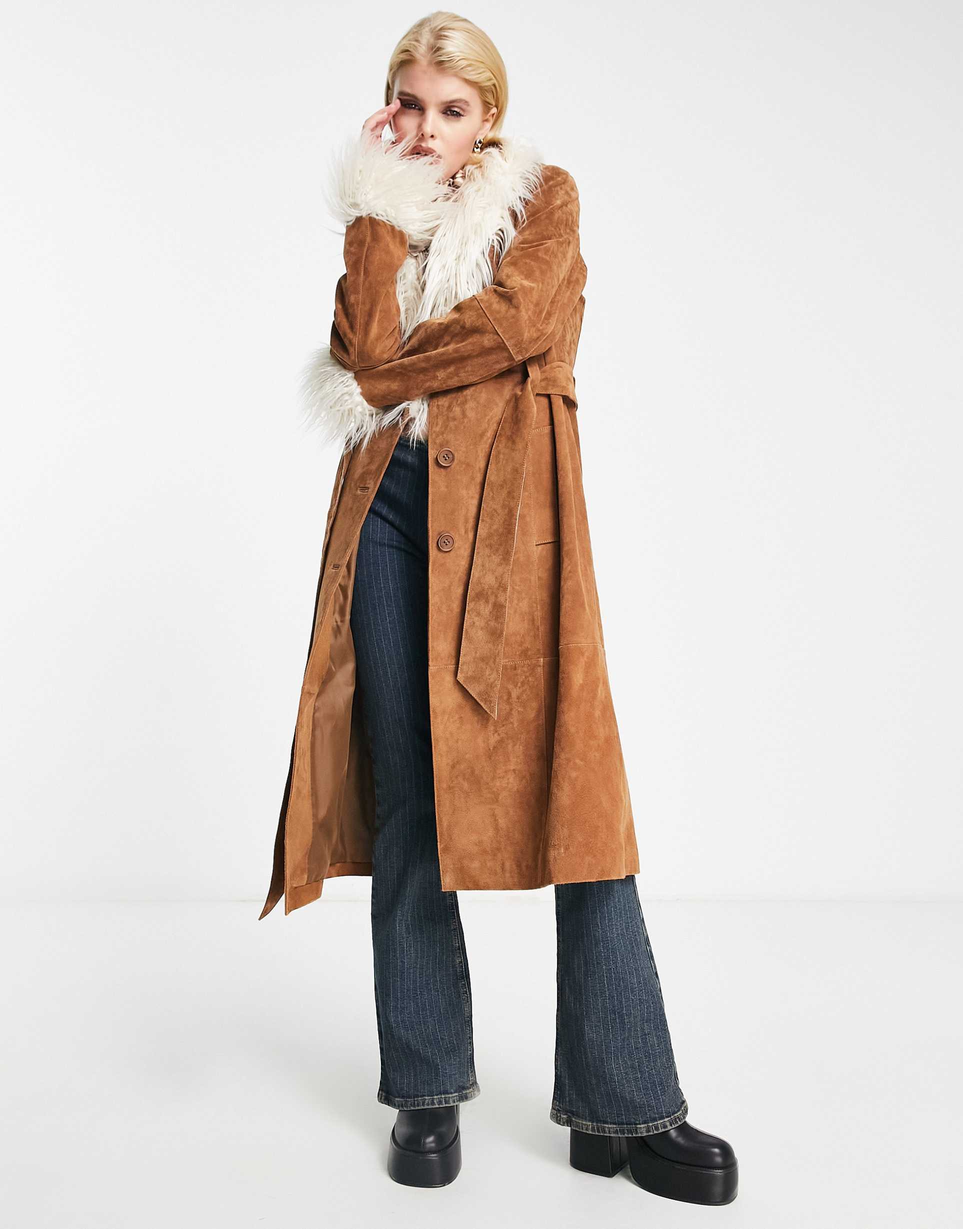 Reclaimed Vintage limited edition suede afghan coat in tan view 2