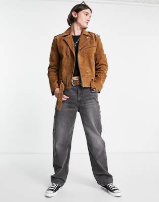 Asos design faux suede biker jacket in tan sale