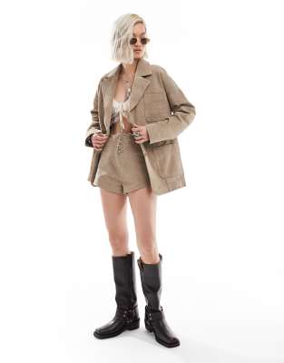 RECLAIMED VINTAGE LIMITED EDITION WESTERN SUEDE BLAZER-NEUTRAL
