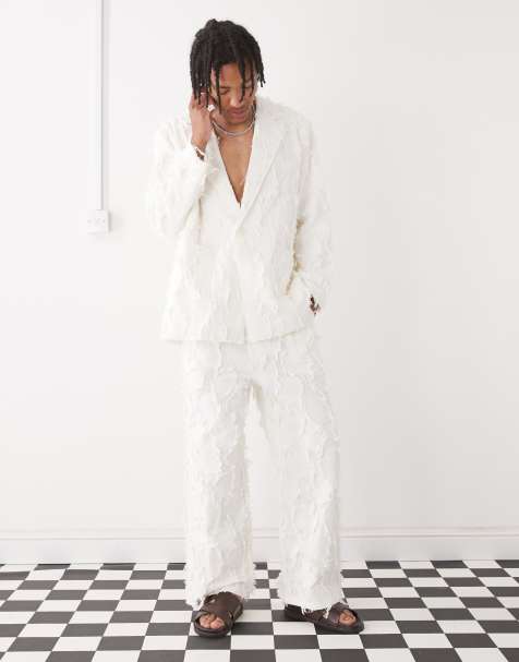 Reclaimed Vintage Limited Edition tailored co-ord in cream with fraying - view 1