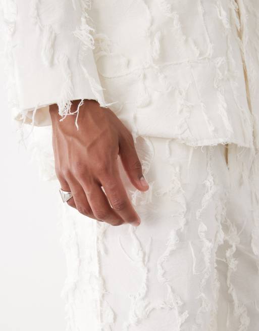 Reclaimed Vintage Limited Edition tailored pants in cream with fraying, 3 of 5