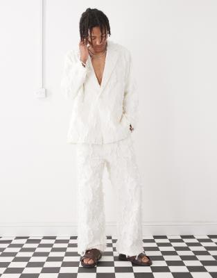 Reclaimed Vintage Limited Edition tailored set in cream with fraying - view 1