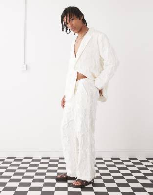 Reclaimed Vintage Limited Edition tailored trousers in cream with fraying - view 1