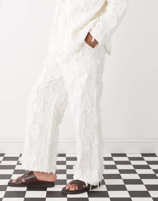 Reclaimed Vintage Limited Edition tailored trousers in cream with fraying, 2 of 5