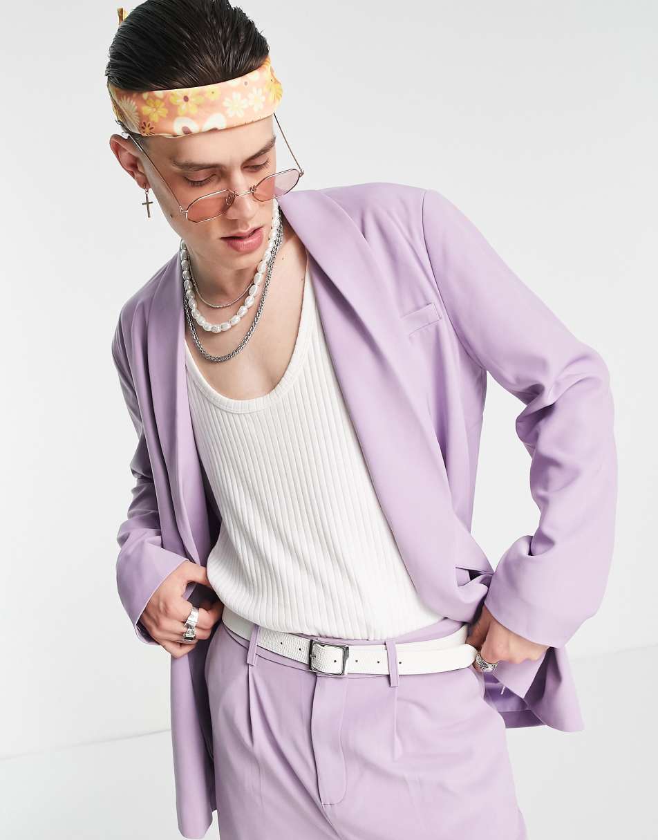 Reclaimed Vintage limited edition tie waist blazer co-ord in lilac