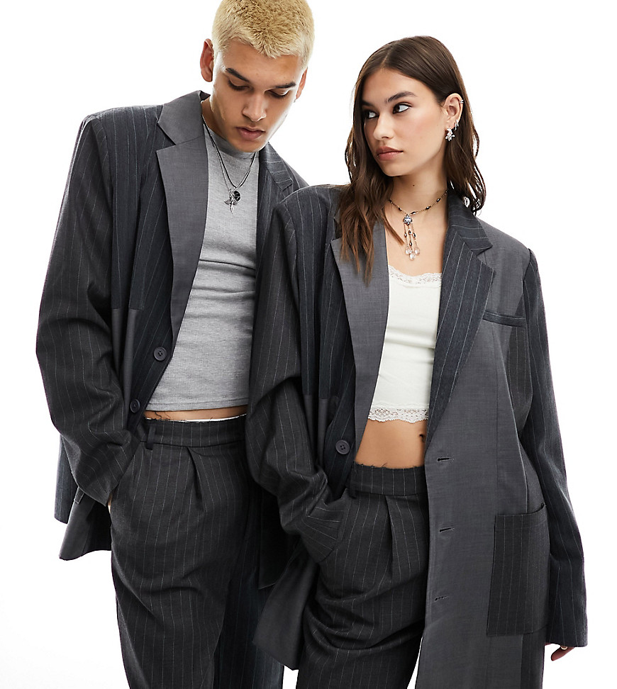 Limited Edition unisex block gray pinstripe suit jacket - part of a set-Multi