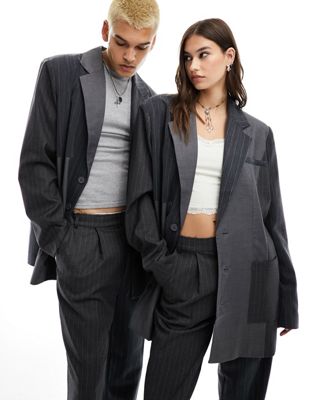 Reclaimed Vintage limited edition unisex block grey pisntripe suit jacket co-ord - ASOS Price Checker