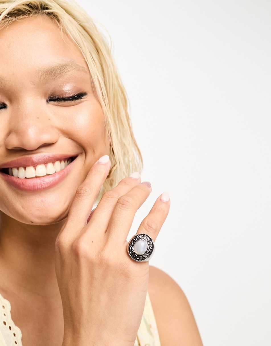 Reclaimed Vintage limited edition unisex burnished pinky signet stone ring in stainless steel