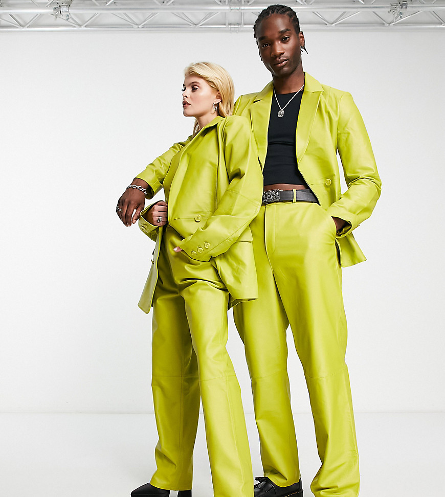 Limited Edition unisex leather pants in chartreuse-Green