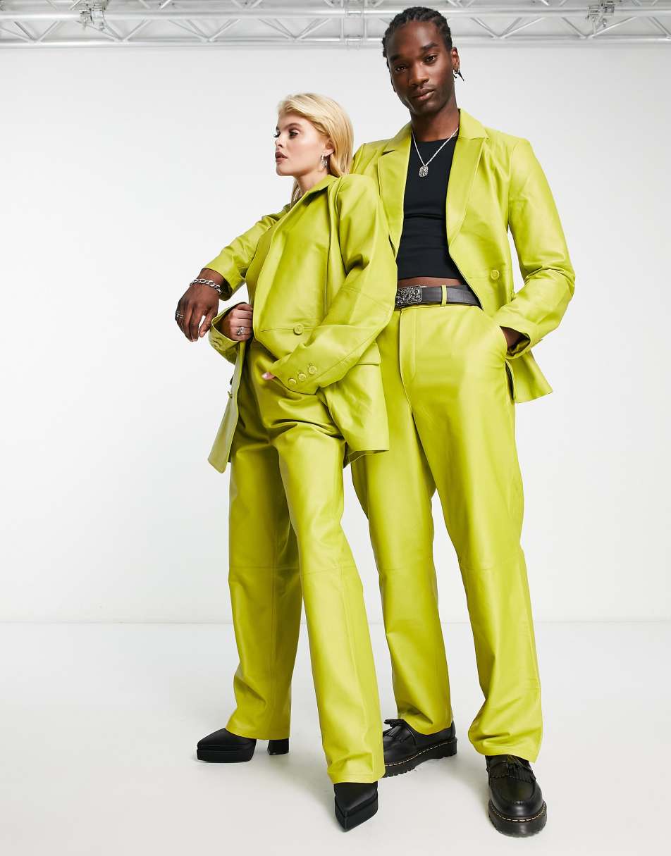 Reclaimed Vintage Limited Edition unisex leather co-ord in chartreuse 1