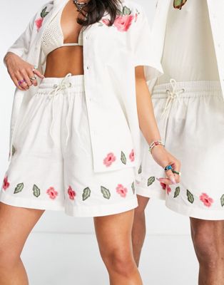 Reclaimed Vintage limited edition unisex linen shorts co-ord with embroidery - ASOS Price Checker