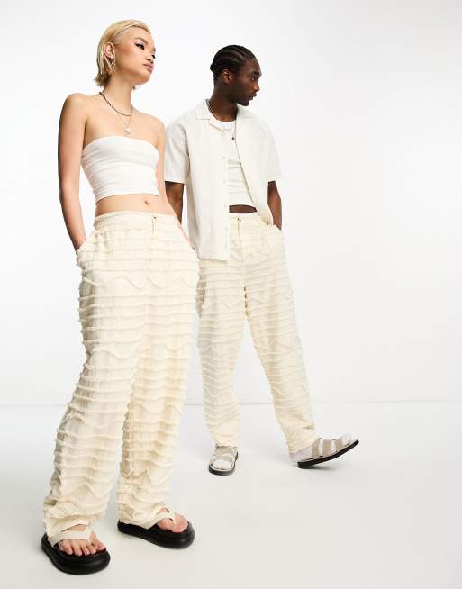 Julia Tassel Detail Stripe Pants - Off White