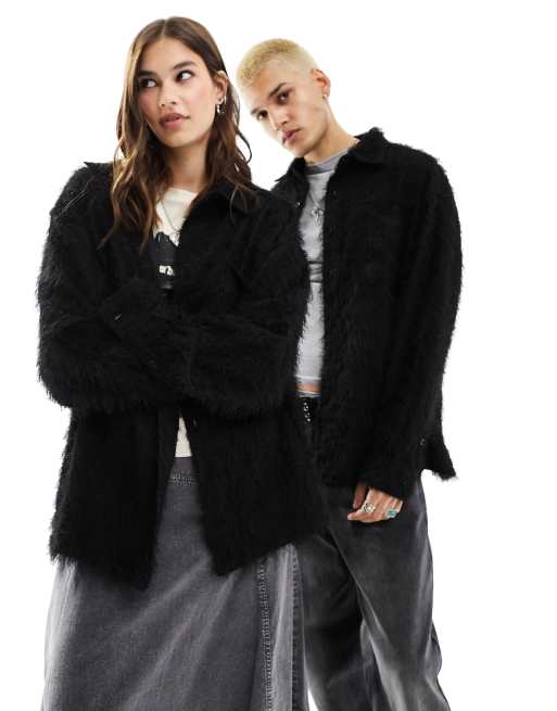 Reclaimed Vintage limited edition unisex overshirt in black tassel texture