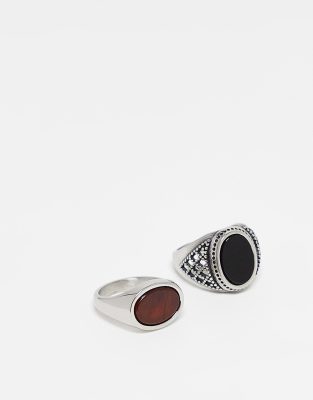 Reclaimed Vintage limited edition unisex stainless steel stone ring pack  - ASOS Price Checker