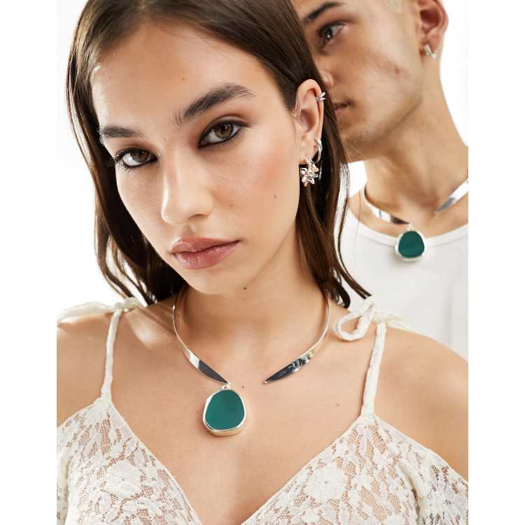 Jade outlet necklace silver
