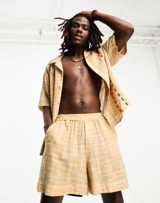 Reclaimed Vintage limited edition woven check shorts-Neutral