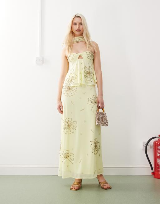 Reclaimed Vintage – Limited Edition – Żółta sukienka maxi w kwiatowy haftowany wzór