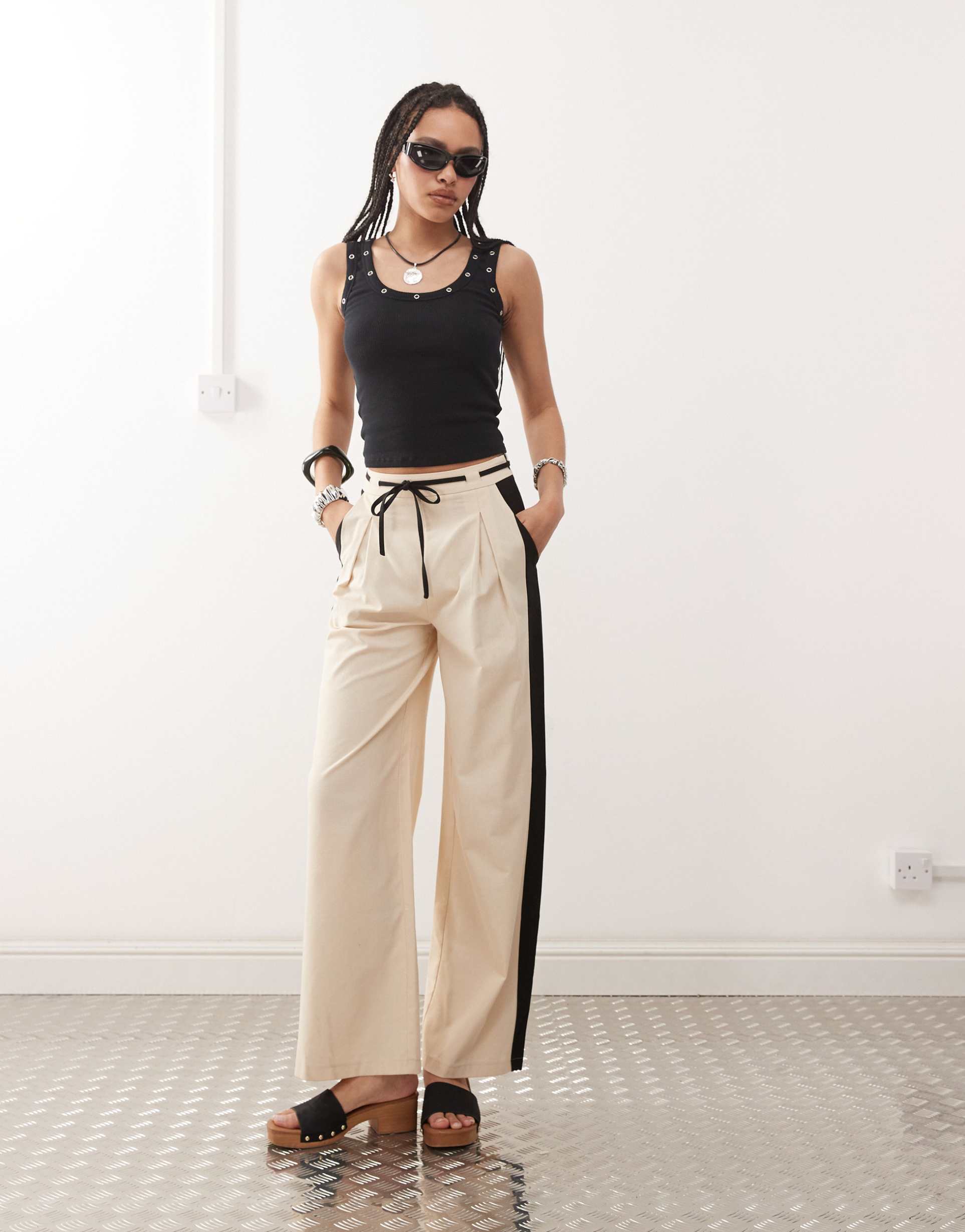 reclaimed vintage linen blend pants with side stripe detail