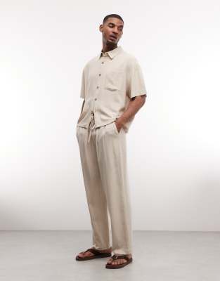 Reclaimed Vintage Linen Blend Relaxed Pull On Pants In Neutral