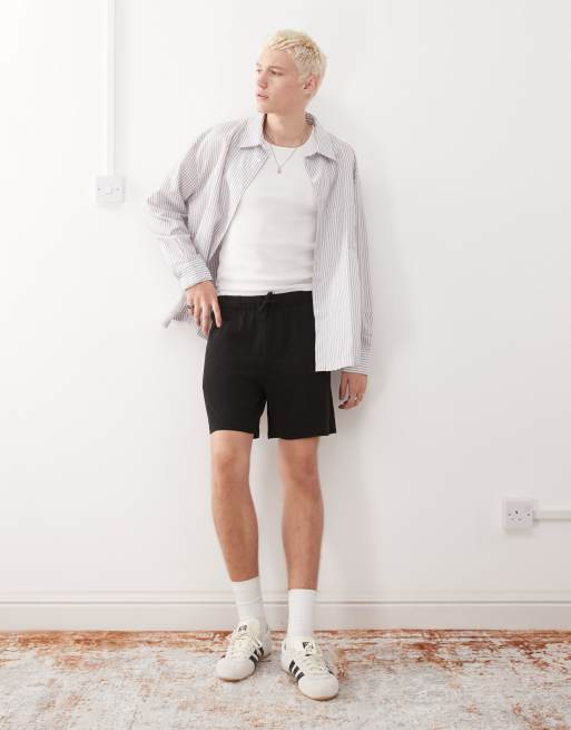 Reclaimed Vintage linen blend shorts in black, 3 of 5