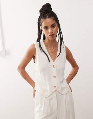 linen blend vest in beige-Neutral