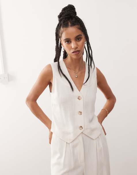 Reclaimed Vintage linen blend waistcoat in beige