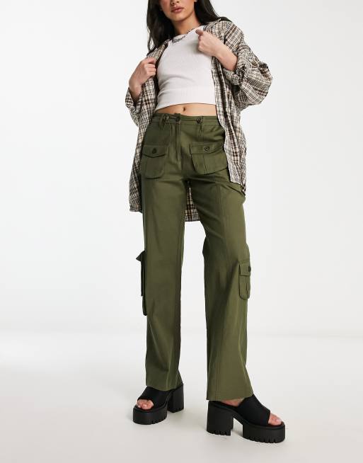 GREEN LINEN CARGO PANTS