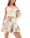 [Reclaimed Vintage] Reclaimed Vintage linen look mini skirt in floral print-Multi 10 multi
