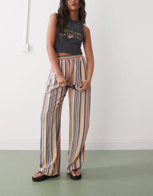 Reclaimed Vintage Reclaimed Vintage linen look pull on trouser in stripe-Multi