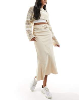 Reclaimed Vintage linen maxi skirt with y2k belt-Neutral