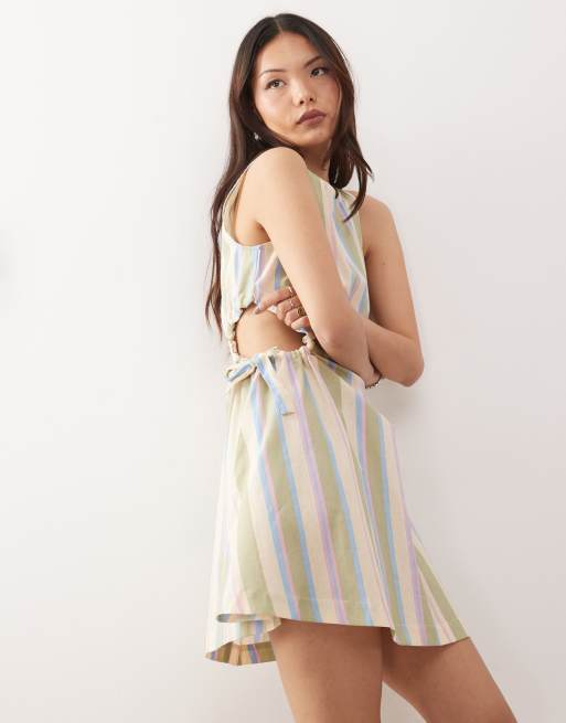 Reclaimed Vintage linen mix mini dress with tie sides in stripe
