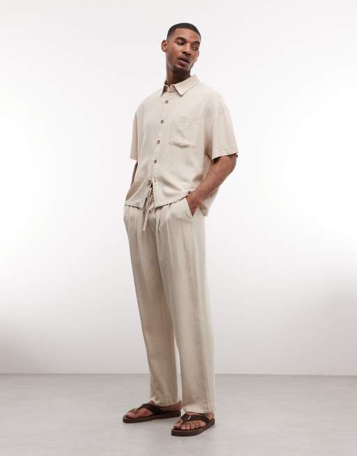 Reclaimed Vintage linen relaxed pull on trousers in neutral
