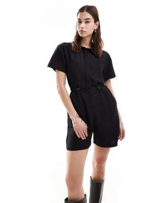 Reclaimed Vintage Linen Romper In Black